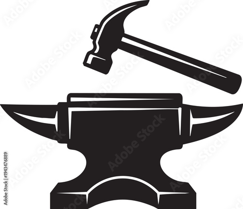 Blacksmith Anvil and Hammer Icon: Metal Work and Forge Industrial Symbol