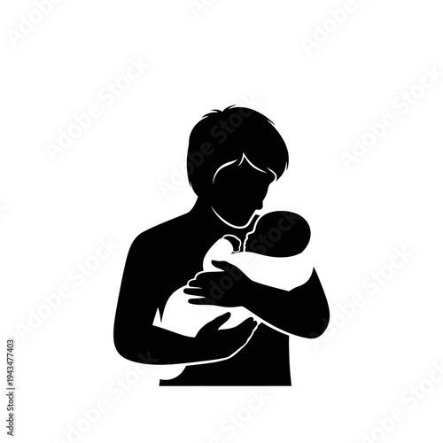 A man holding a baby close.