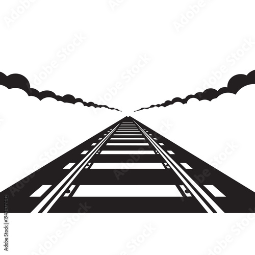 Abstract graphic illustrating a long railroad track receding into the distance, symbolizing progress and future paths