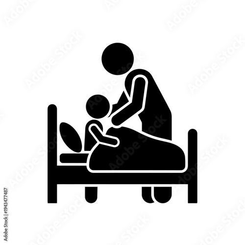 A person helping a child in bed.