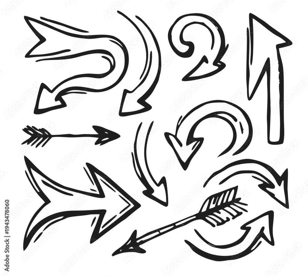 Fototapeta premium Hand Drawn Arrow Vector Collection Black and White