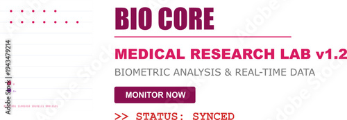 Modern Bio Core medical research lab interface: biometric analysis, real-time data monitoring, advanced healthcare technology.