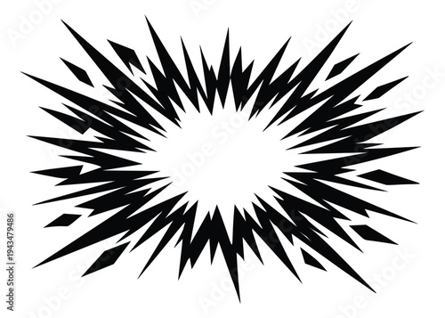 Bold silhouette illustration of jagged starburst explosion depicting spiky radiating burst shape for comic and action design