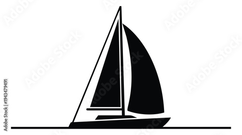 Silhouette illustration of a sailboat depicting a classic vessel on water for nautical and maritime design