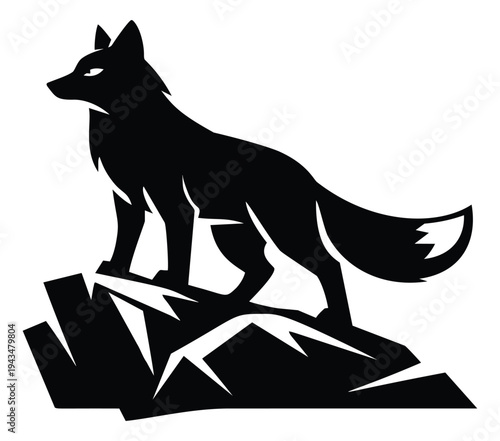 Silhouette illustration of a fox standing on rocks depicting a bold wildlife pose for nature and logo design
