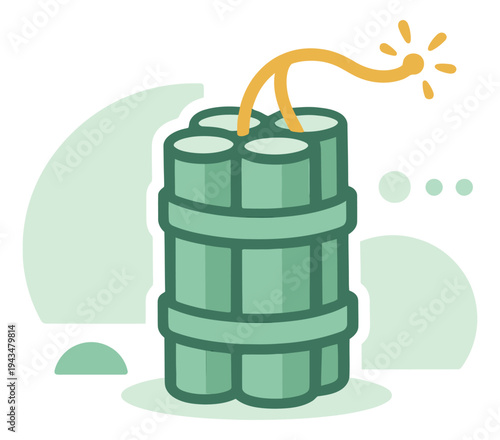 Cartoon illustration of dynamite bundle depicting lit fuse explosive for danger and warning design