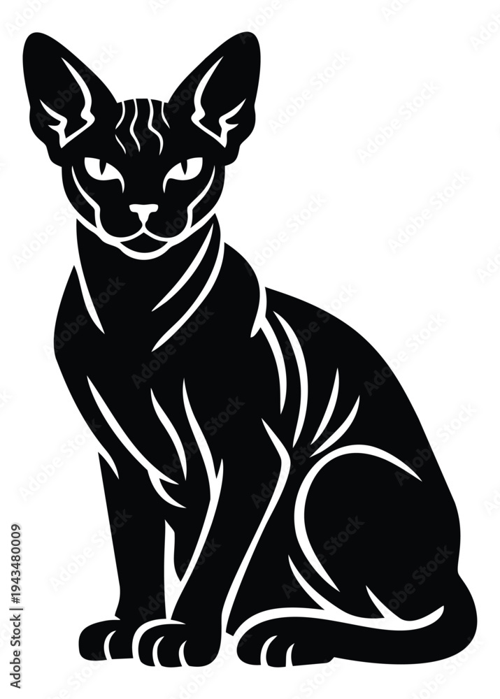 Obraz premium Silhouette illustration of a sitting sphynx cat depicting elegant feline pose for pet and animal design