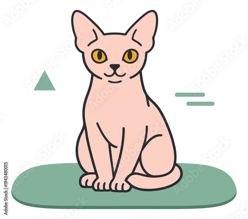 Outline illustration of a sphynx cat depicting a sitting pose with amber eyes for pet and animal design