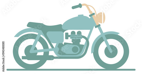Flat illustration of a classic vintage motorcycle depicting a retro side view for transportation and lifestyle design