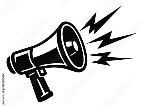 Bold silhouette illustration of a megaphone depicting sound waves and announcement for marketing and communication design