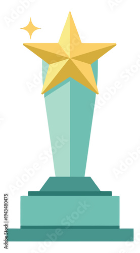 Flat illustration of a golden star trophy depicting an award pedestal for achievement and recognition design
