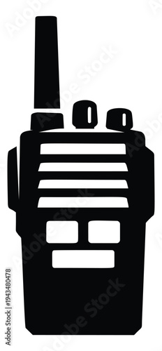 Silhouette illustration of a walkie talkie depicting a portable two way radio device for communication design