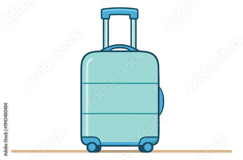 Cartoon illustration of a rolling travel suitcase depicting a hardshell wheeled luggage for travel and tourism design