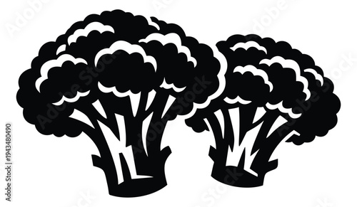 Silhouette illustration of two broccoli heads depicting fresh vegetables for food and nutrition design