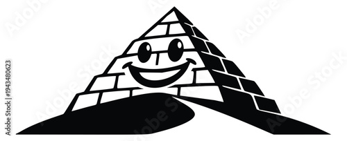 Cartoon illustration of a smiling pyramid depicting a cheerful ancient monument with brick texture for mascot and travel design
