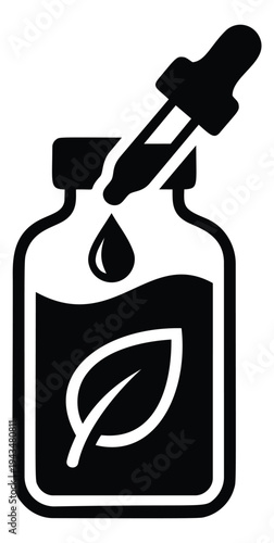 Silhouette illustration of herbal tincture bottle with dropper depicting natural remedy concept for health and wellness design