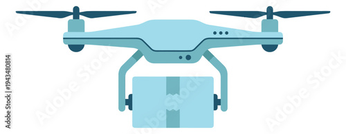 Flat illustration of delivery drone depicting aerial package transport for logistics and technology design