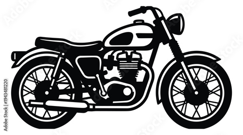 Silhouette illustration of a classic vintage motorcycle depicting a retro cruiser profile for transportation and automotive design