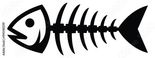 Silhouette illustration of fish skeleton depicting bare bones anatomy for food and nature design
