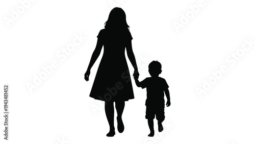A woman and a child walking hand in hand