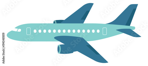 Flat illustration of a commercial airplane depicting side view flight for travel and aviation design
