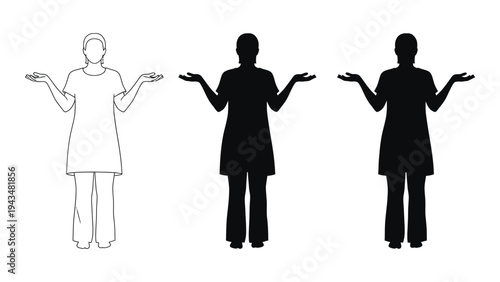 A group of people in different poses with their arms out