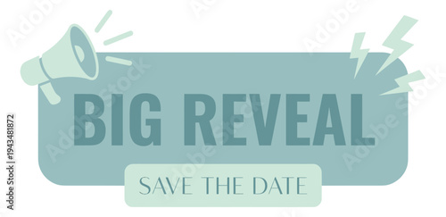 Flat illustration of a big reveal save the date banner depicting an announcement with megaphone for event and party design