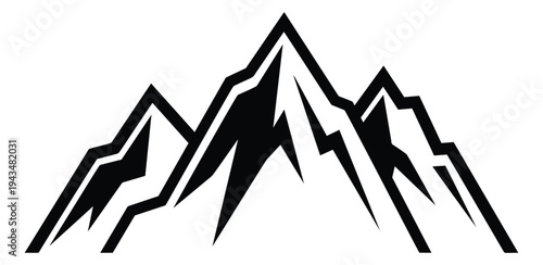Bold silhouette illustration of jagged mountain range depicting dramatic alpine peaks for outdoor and adventure design