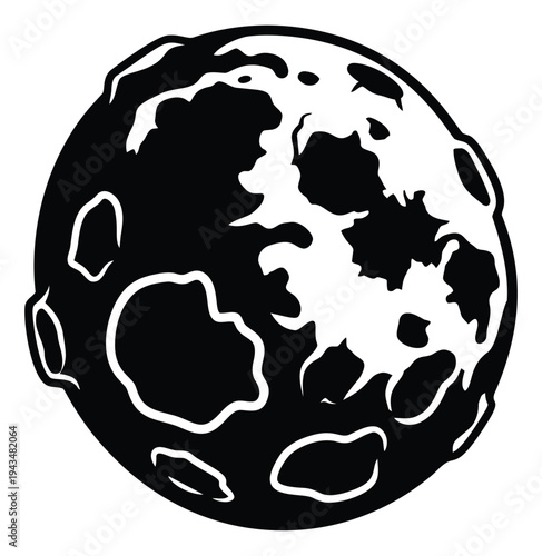 Woodcut illustration of a full moon depicting crater surface texture for astronomy and space design