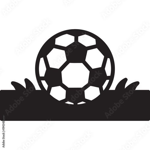 A soccer ball sits on green turf in a sports setting with grass.