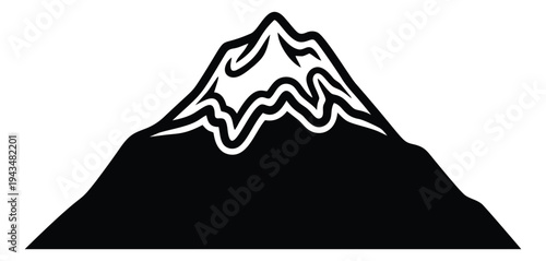 Bold silhouette illustration of a snow capped mountain peak depicting rugged alpine terrain for outdoor and adventure design