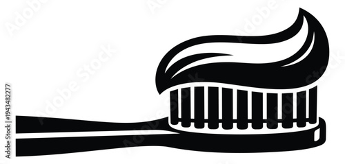 Silhouette illustration of toothbrush with toothpaste depicting oral hygiene for dental health design