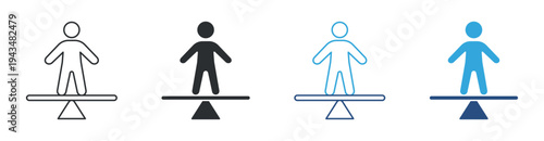 Balance scale person icon set, human balance concept icon. Equality and fairness symbol. Life balance concept. Vector illustration.
