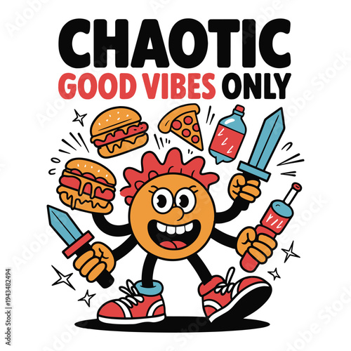 Chaotic Good Vibes Only Funny RPG Gamer Foodie Character Mashup T Shirt Design