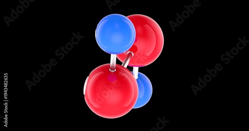 Water molecule model rotation animation seamlessly loopable. 3D rendering isolated on transparent background