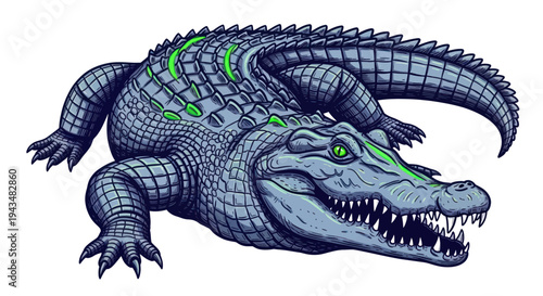 Fierce Alligator Reptile Illustration with Green Accents