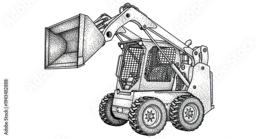 Skid Steer Loader Illustration - Construction Machine with Bucket