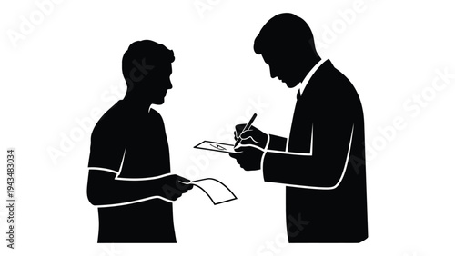 Two businessmen discussing and signing a document