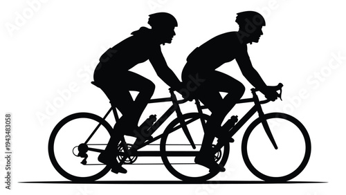 Two people riding a tandem bicycle