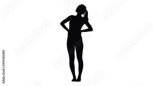 A woman stands confidently on the phone