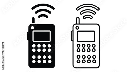 Two mobile phones with signal waves