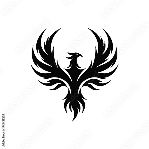 Phoenix bird rising from flames silhouette vector illustration flat design art