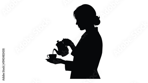 Woman pouring tea from teapot into cup