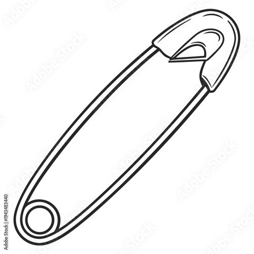 Vector illustration of a fishing hook, fishing rod, and metal safety pin isolated on white background