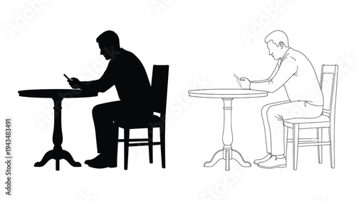 A man sitting at a table reading a book