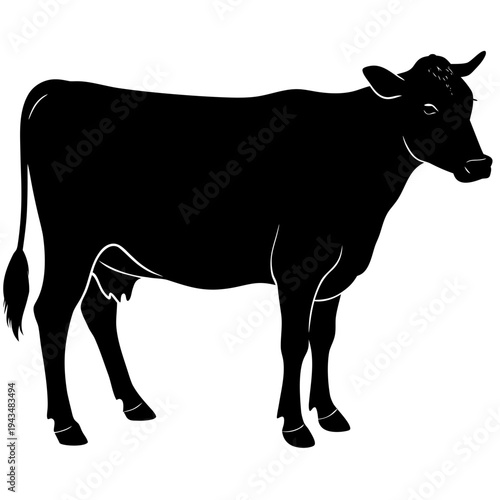 Black dairy cow silhouette standing isolated vector illustration flat design