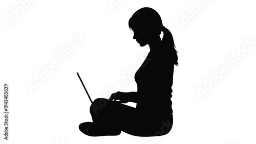Woman sitting cross-legged with laptop on her lap