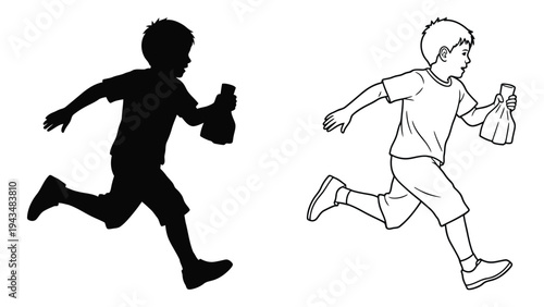 A boy running with a bag in his hand