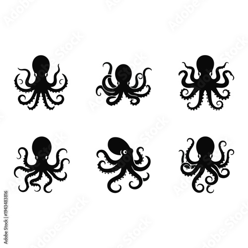 Black octopus silhouettes in row formation.