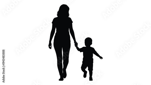 A woman and a child walking hand in hand